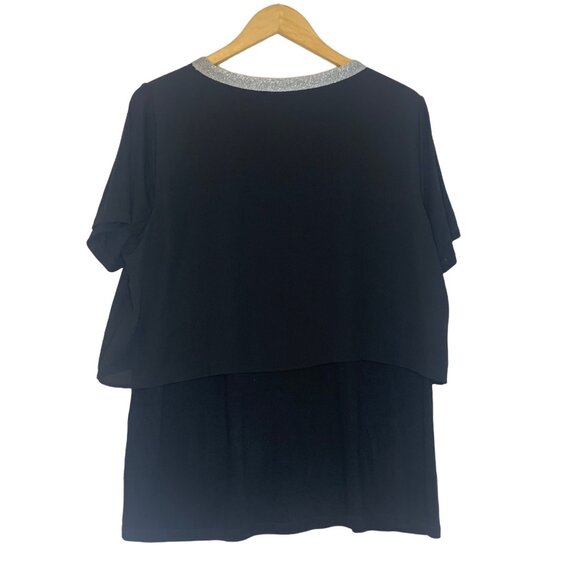 Juicy Couture Black Short Sleeve Layered Blouse Collar Accent Size XL - Picture 2 of 8